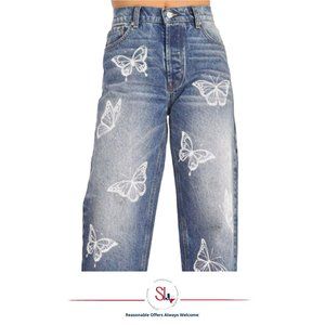 REVICE "Super 80s" Butterfly Effect High Waist Straight Leg Jeans Button Fly
